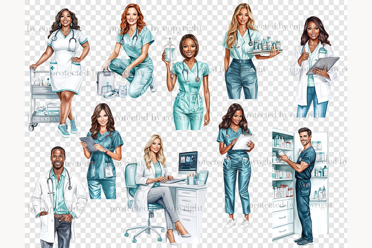 Medical Clipart Set | Nurse & Doctor, a Work Illustration by GlamArtZhanna (Photo 8 of 8)
