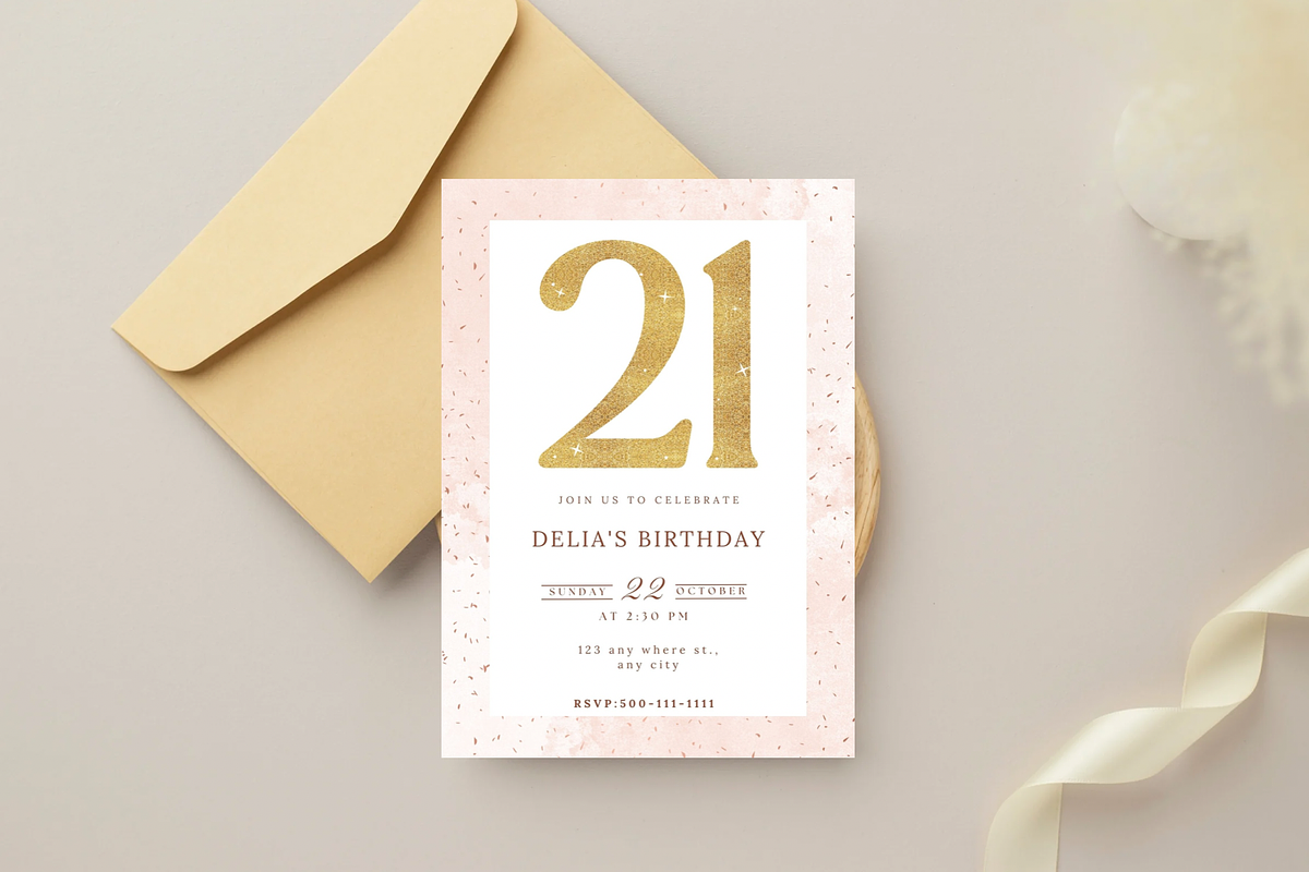 Pink 21st Birthday Party Invitation, an Invitation Template by SweetDesigncraft
