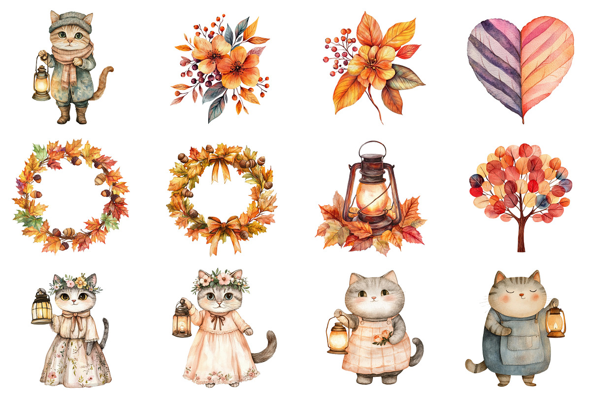 Cozy Autumn Floral Cat Animal, an Illustration by CitraGraphics (Photo 5 of 5)