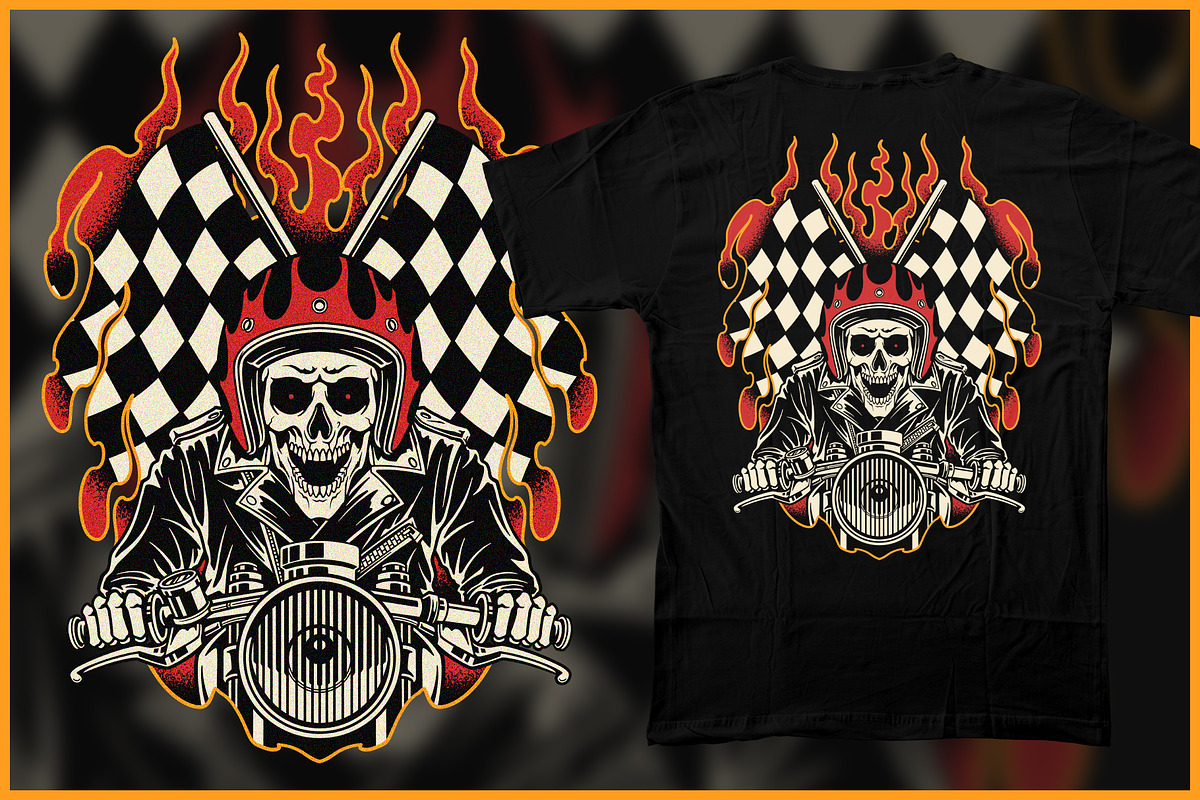 Skeleton Hell Biker T-shirt Design, an Illustration by Stead Supply