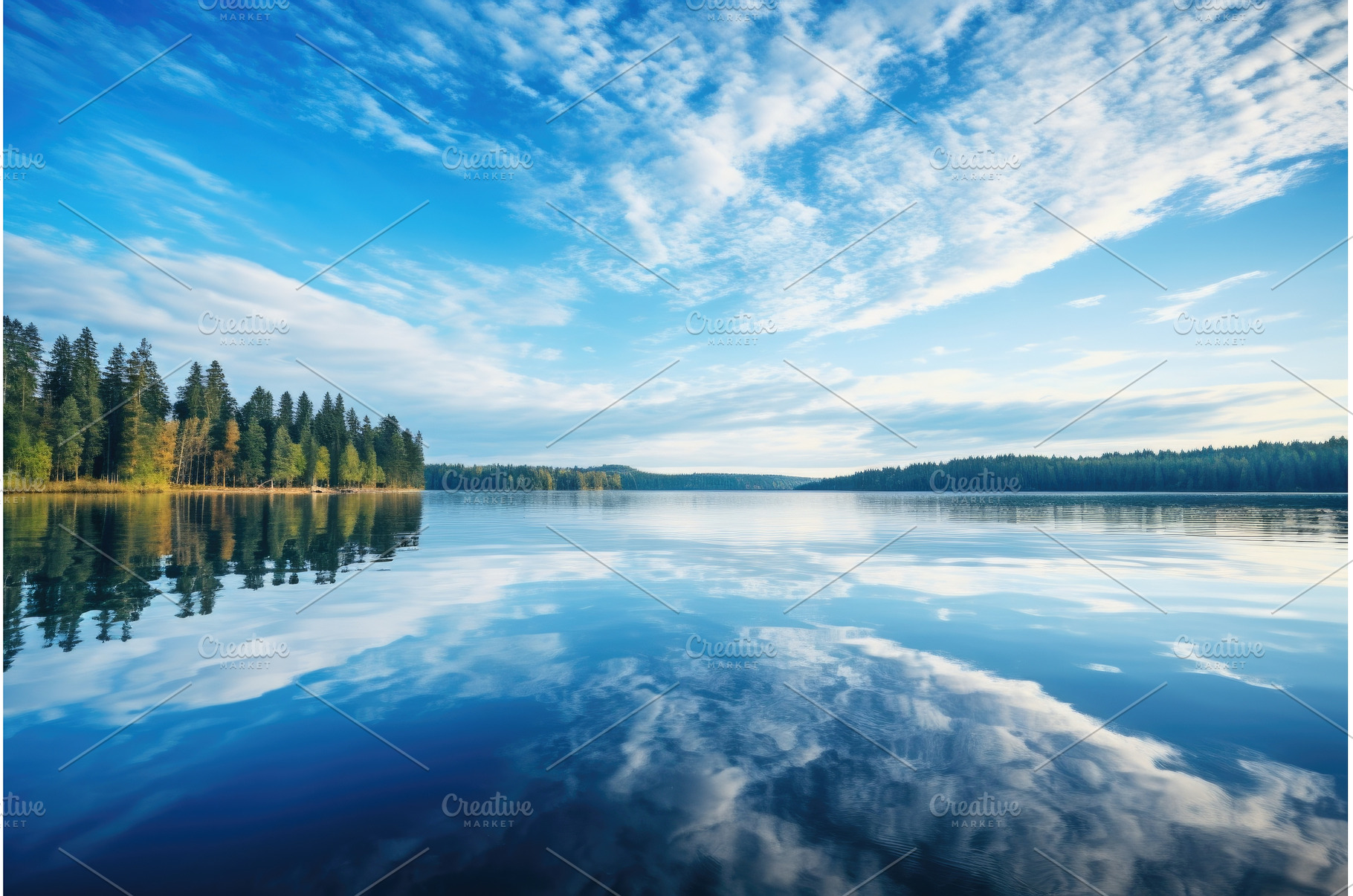 calm lake surface reflecting the sky, a Nature Photo by Sergey Kotenev