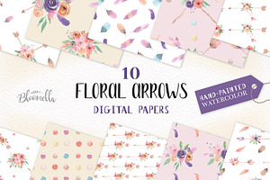 Floral Arrows Watercolor Patterns