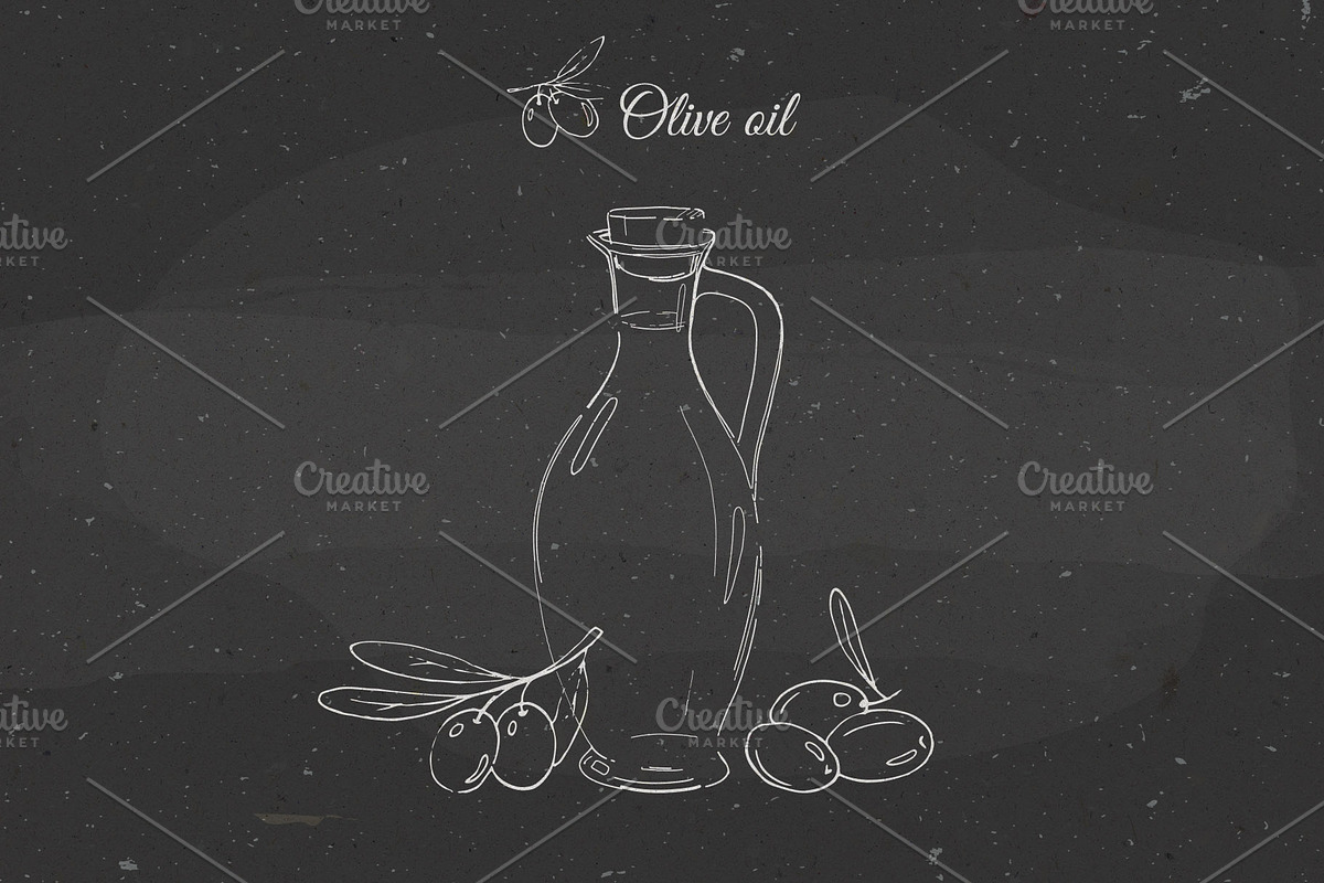 Olives & olive oil sketches, vector, a Food Illustration by harmonia_green_art (Photo 9 of 9)