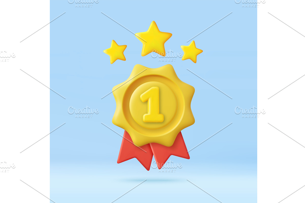 3d First place award ribbon with, an Object Illustration by ModVector