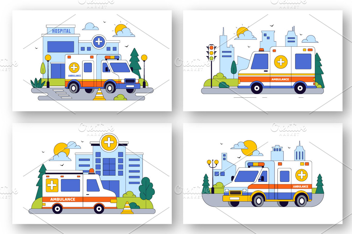 10 Ambulance Vehicle Illustration, a Healthcare Illustration by denayunebgt (Photo 2 of 4)
