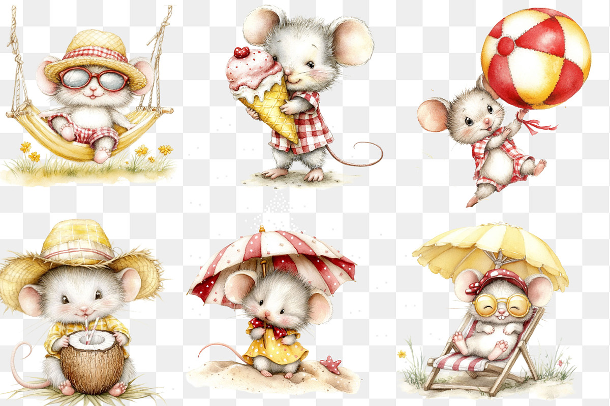 Cute Watercolor Beach Mouse Clipart, a Seasonal Illustration by Designking (Photo 4 of 4)