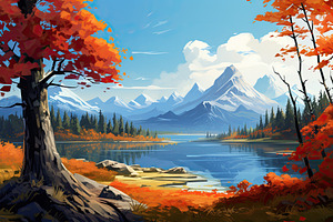 Autumn landscape with mountains, lak, a Photo by Iftikhar Alam