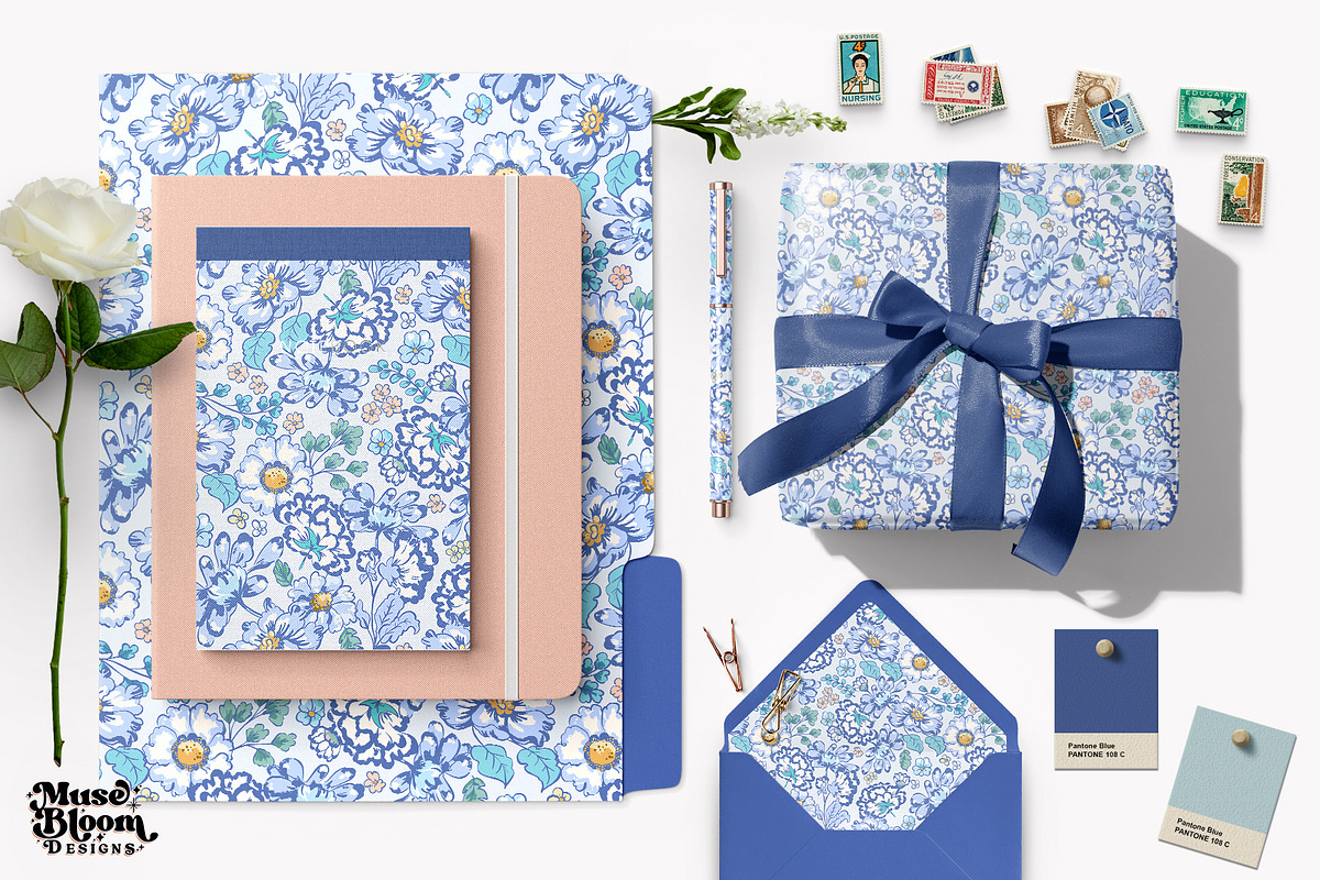 Blue Floral Seamless Pattern, a Pattern Graphic by MuseBloomDesigns (Photo 2 of 6)