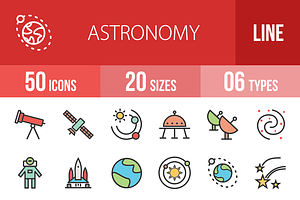 50 Astronomy Line Filled Icons