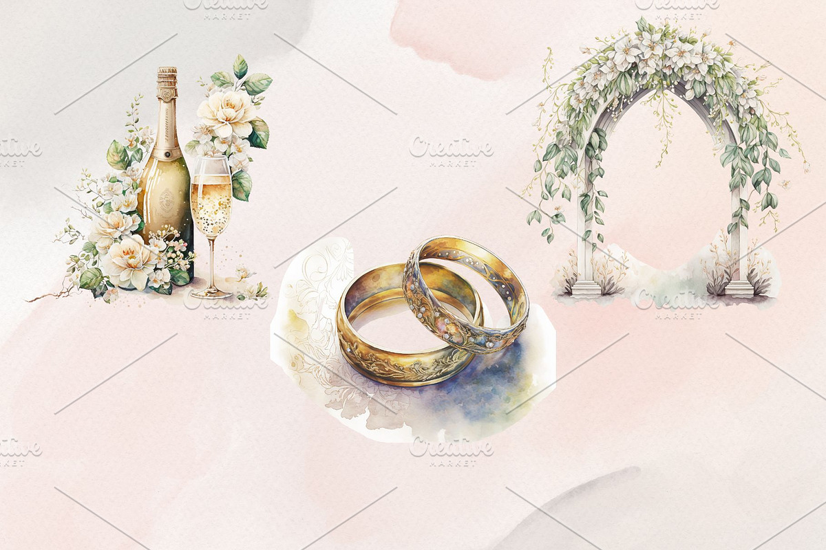 37Watercolor Wedding Clipart PNG Set, an Illustration by Jalina Clipart Studio (Photo 4 of 7)