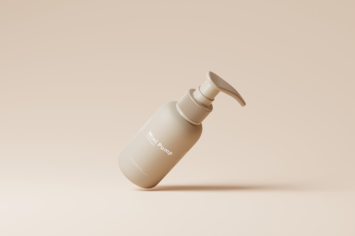 Travel Size Mini Pump Bottle Mockup, a Packaging Mockup by MockupFree.Net (Photo 4 of 8)
