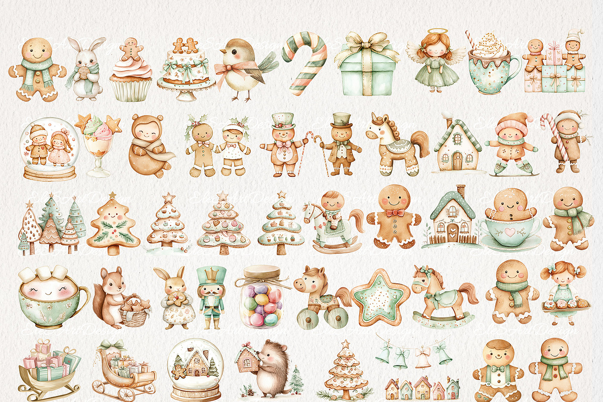 Sweet Gingerbread Clipart 50 PNG, a Seasonal Illustration by EleSArtDesign (Photo 2 of 4)