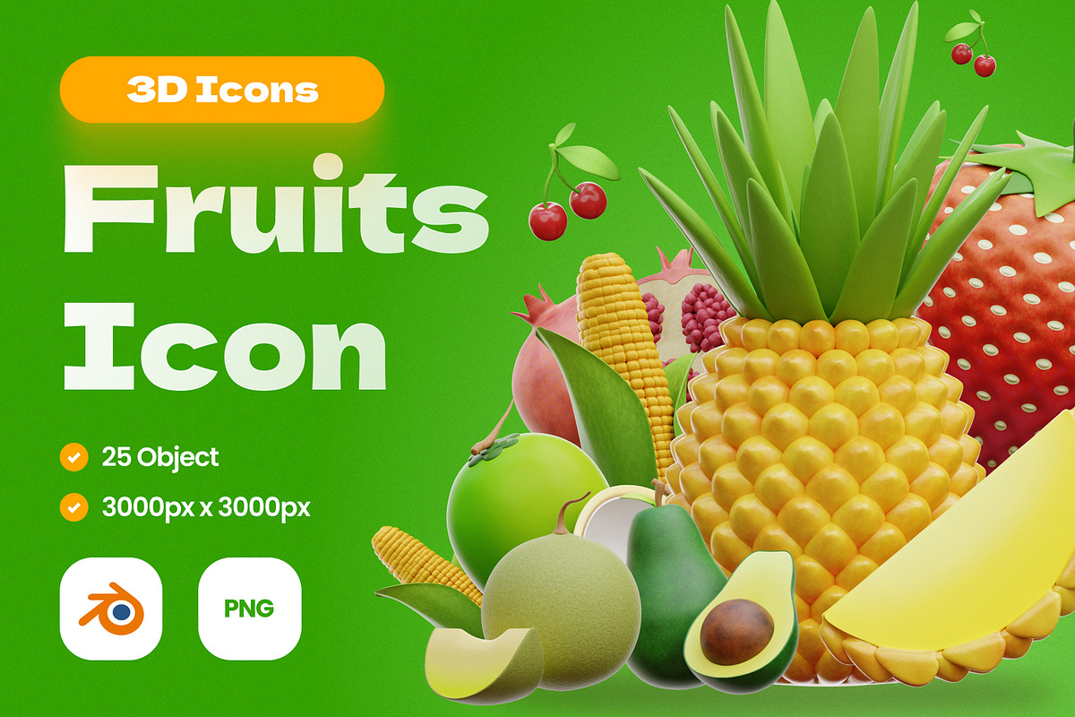 Fruits 3D Icons, an Object 3D Model by Rakata Studio (Photo 1 of 6)