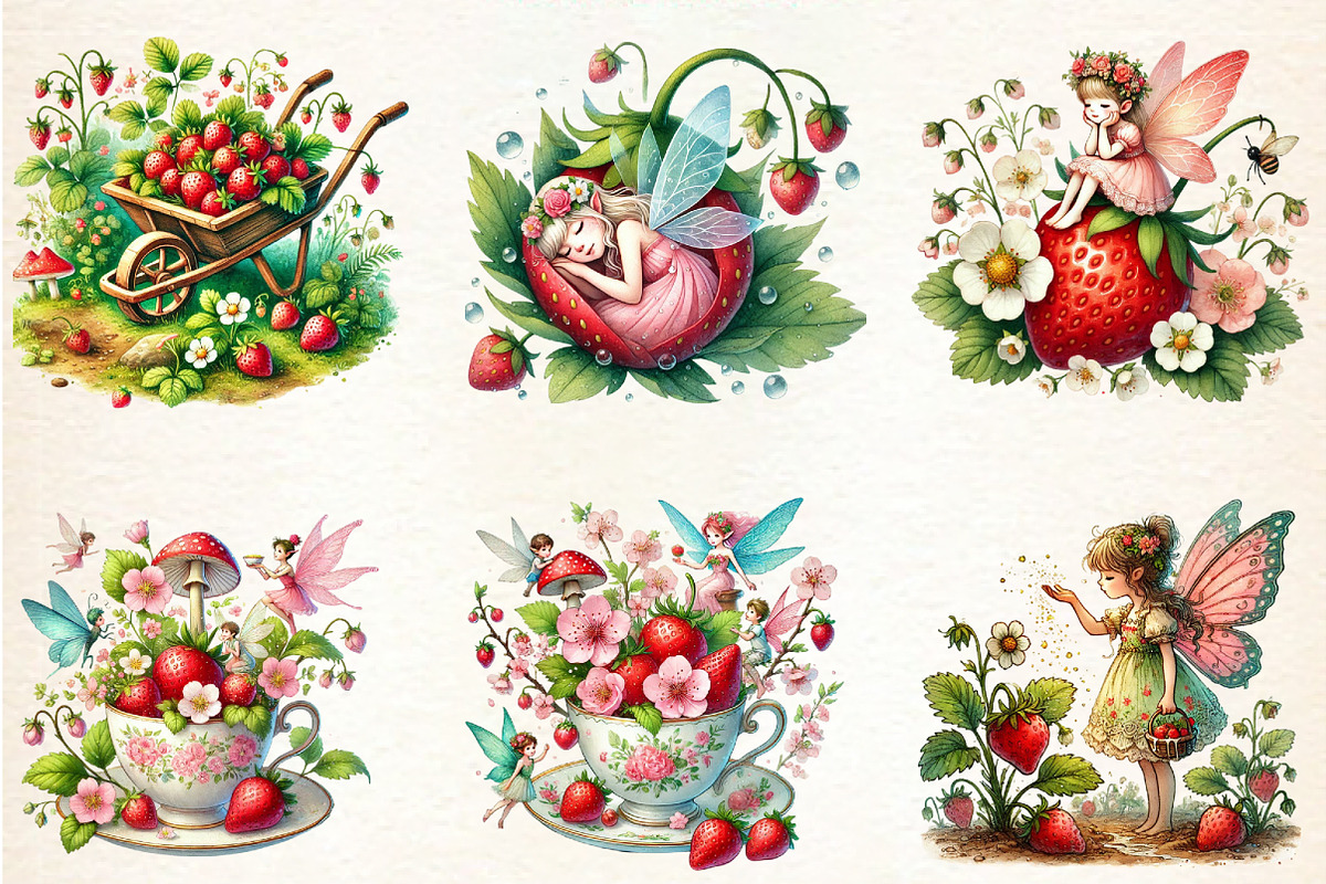 Spring Strawberry Fairy Garden, a Seasonal Illustration by DreamArtGraphic (Photo 4 of 5)