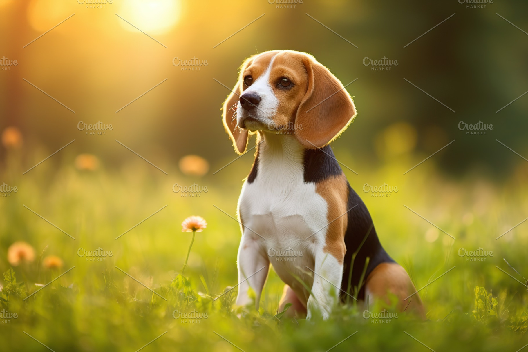Young beagle dog on green grass in the park, an Animal Photo by AlyaAnd