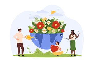 Caring Earth Flowers design, a Person Illustration by Flashvector