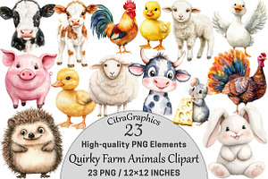 Quirky Farm Animals Clipart PNG, a Seasonal Illustration by CitraGraphics