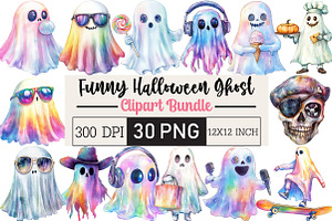 Funny Halloween Ghost Iridescent, an Illustration by Black Bird Studio
