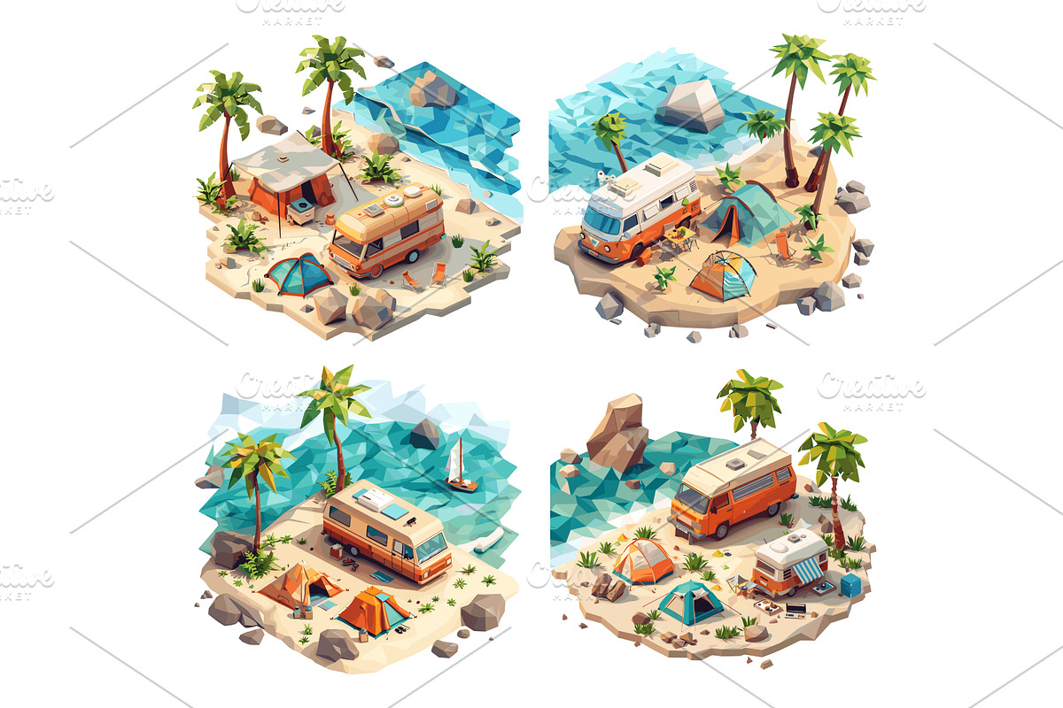 Beach camping isometric vector, an Object Illustration by Stock-Smart-Start