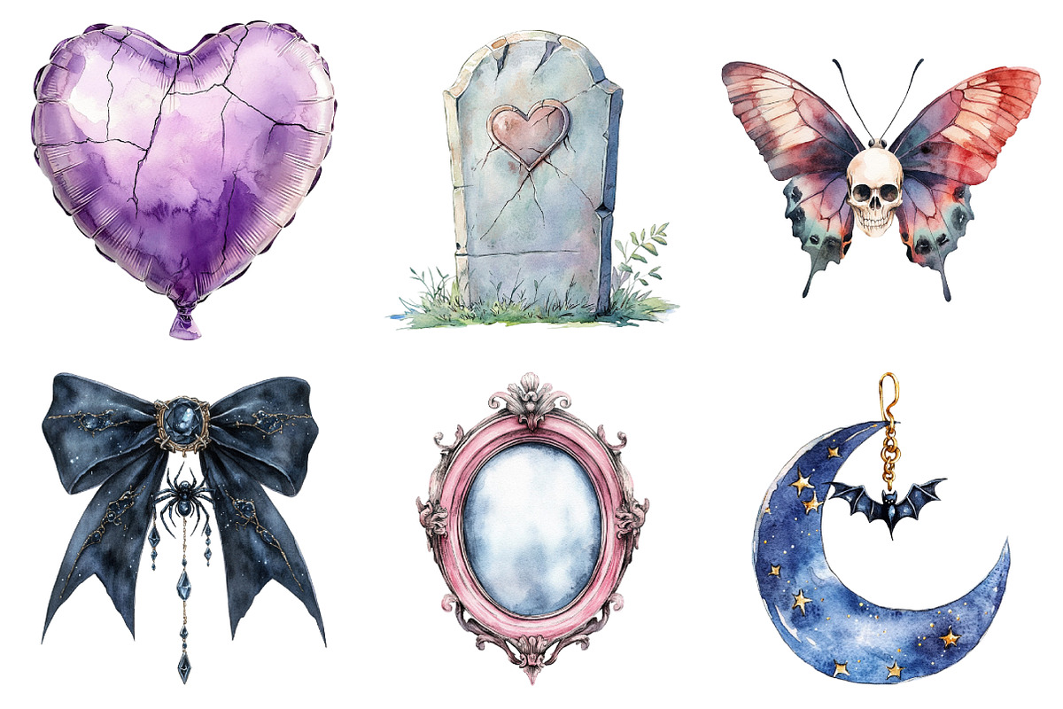 Watercolor Pastel Gothic Halloween, an Illustration by Daily.Designs (Photo 3 of 5)