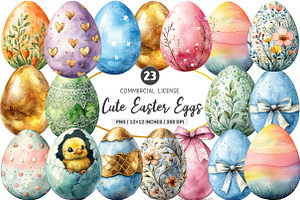 Cute Easter Eggs Watercolor Clipart, an Illustration by SinaCreation