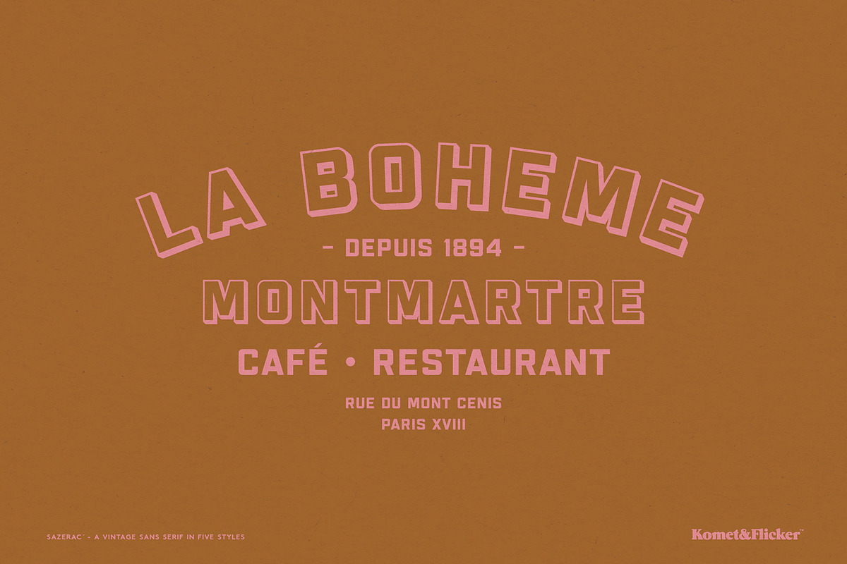 SAZERAC – A Bold Vintage Style Font, a Sans Serif Font by Komet & Flicker (Photo 4 of 15)