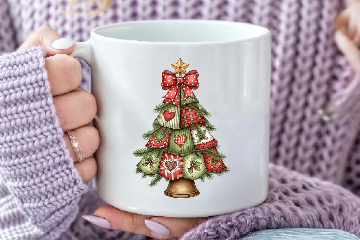 Retro Patchwork Christmas Tree Png, an Illustration by Dream Creation (Photo 2 of 5)