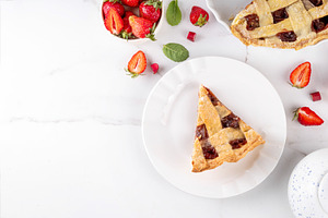 Homemade sweet rhubarb strawberry pie, a Food & Drink Photo by Rimma