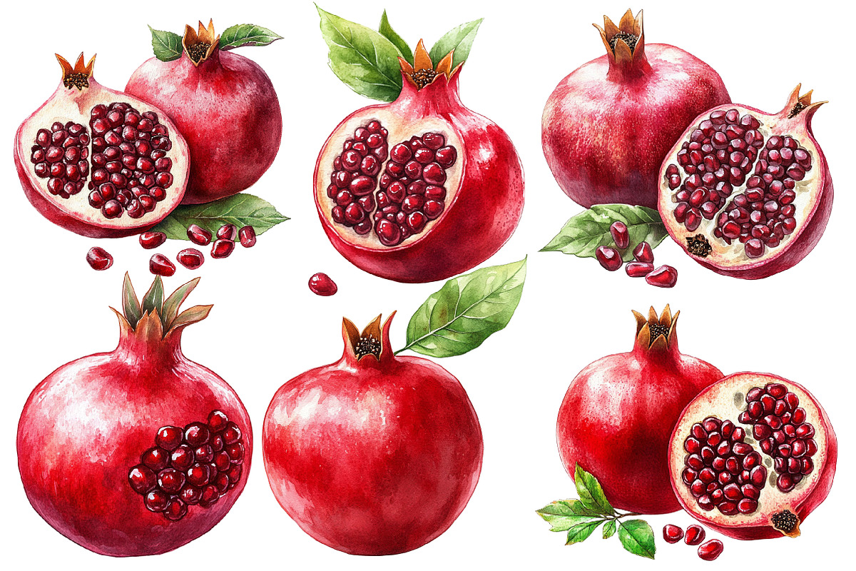 Pomegranate Watercolor Cliparts, an Illustration by Designworld (Photo 3 of 7)