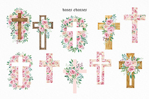 Watercolor Floral Cross Clipart