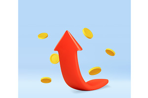 3d growth red Arrow up stock chart, a Finance Illustration by ModVector