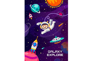 Cartoon Space Poster With Astronauts