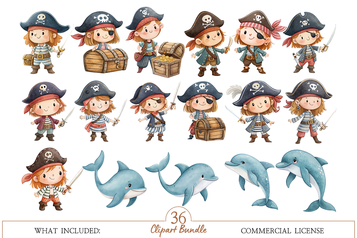 Watercolor Pirate Clipart Bundle, an Illustration by MockupWizard (Photo 2 of 5)