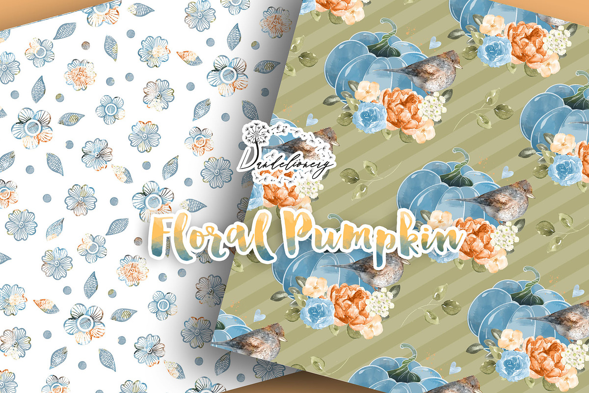Floral Pumpkin digital paper pack, a Pattern Graphic by designloverstudio