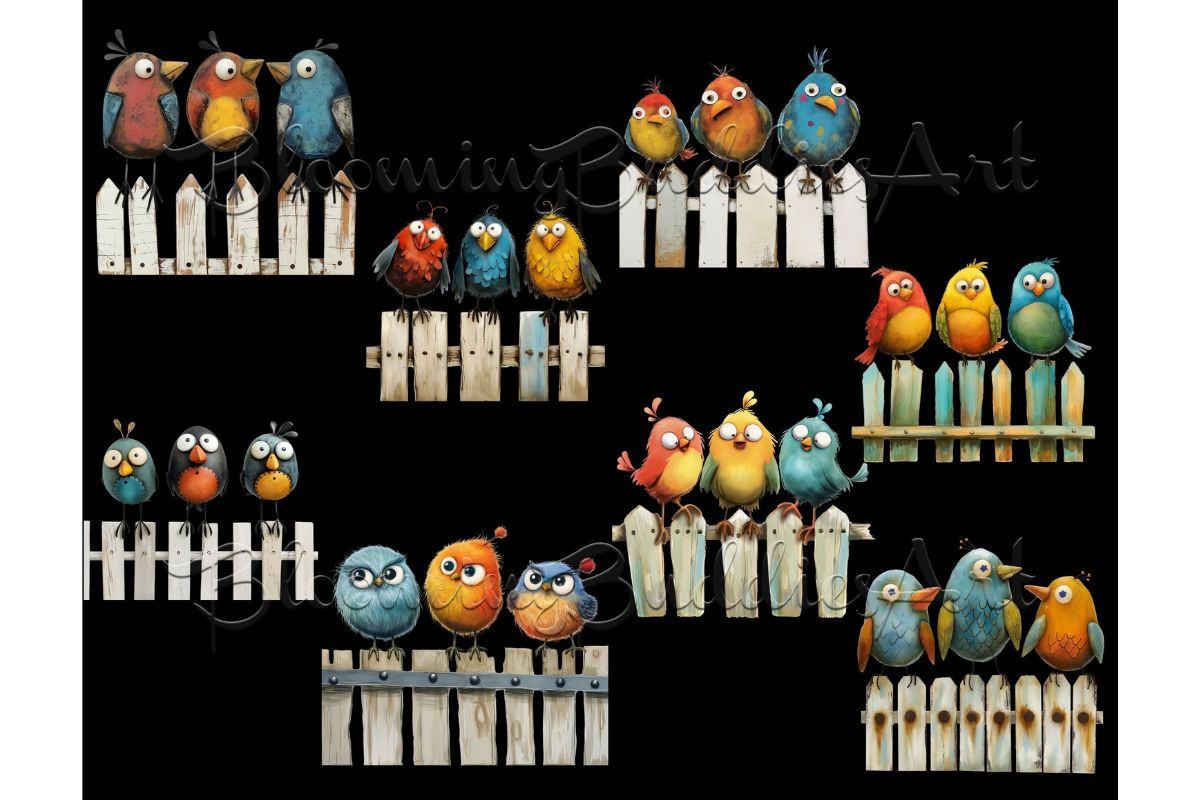 97 Quirky Birds on a Fence Clipart, an Animal Illustration by Art Paradise Studios (Photo 8 of 9)