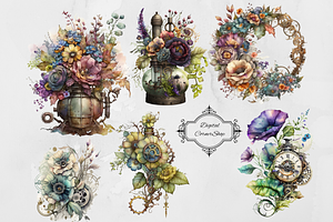 Steampunk Floral Arrangement Clipart