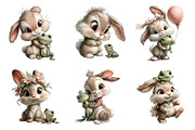 Bunnies with Frogs Clipart, an Illustration by DreamArtGraphic (Thumbnail 2 of 5)