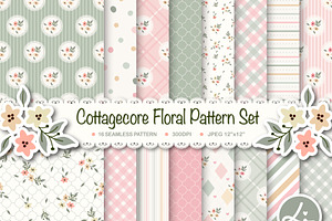 Cottagecore Floral Digital Paper Set, a Pattern Graphic by lindoet23