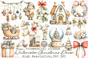 Watercolor Christmas Decor Clipart, an Illustration by Sublimation Artist