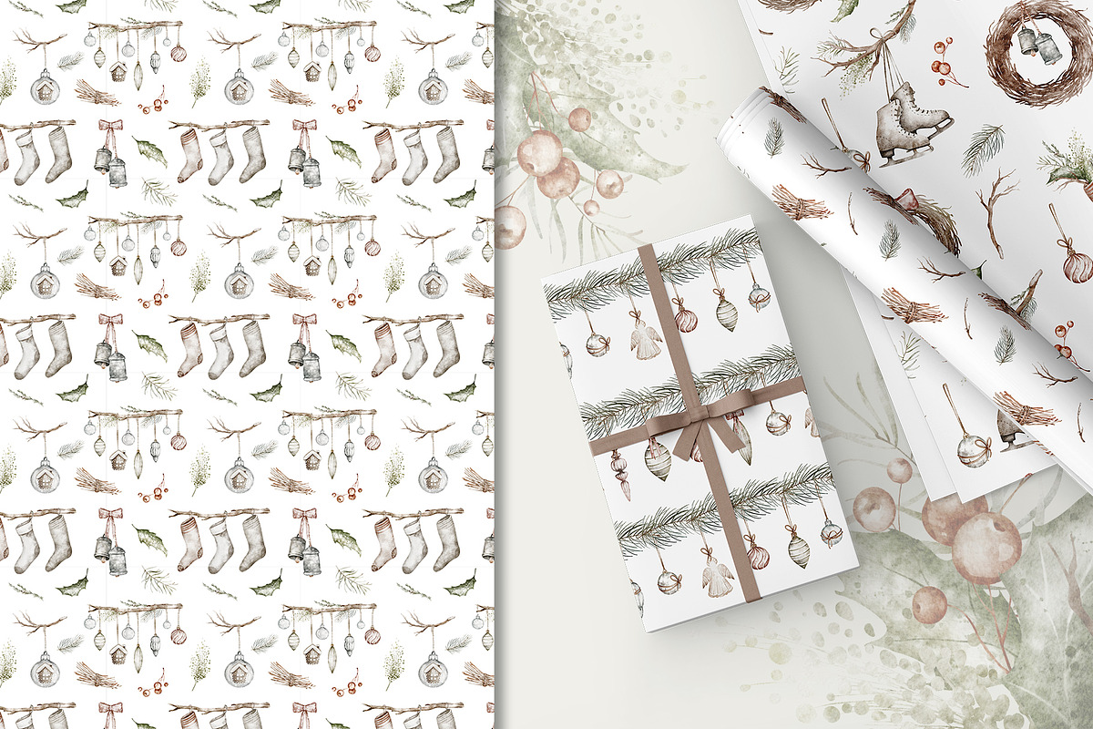 Boho‑Nordic Christmas Watercolor Set, a Seasonal Illustration by LenArt (Photo 10 of 17)