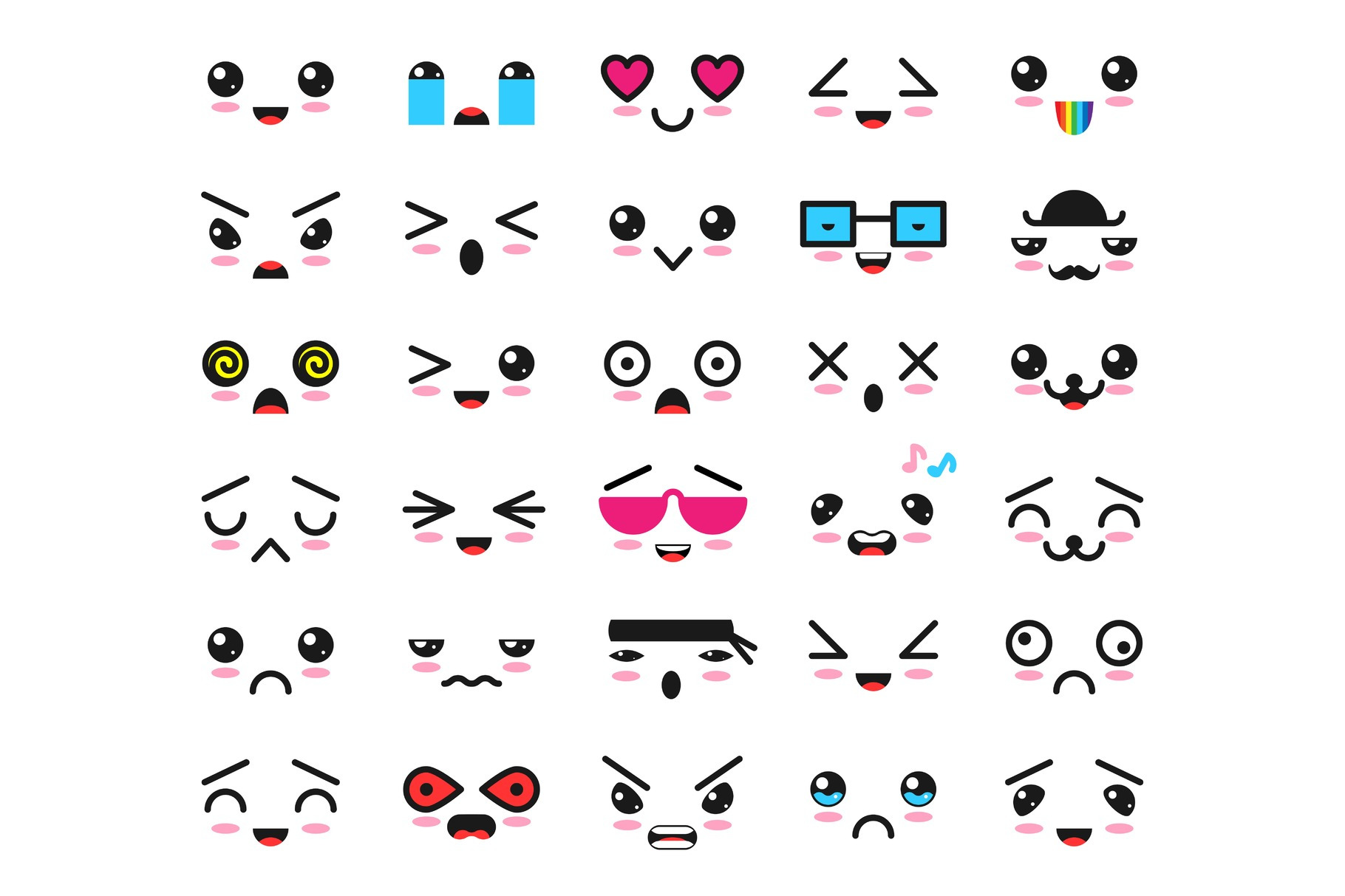 Kawaii emoticon vector cartoon emotion character with face expression ...