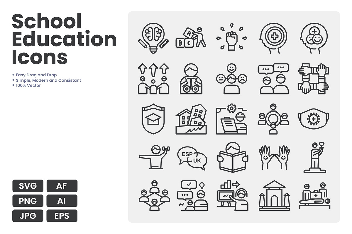School Education Icons, an Outline Icon by erifqizeicon (Photo 2 of 3)