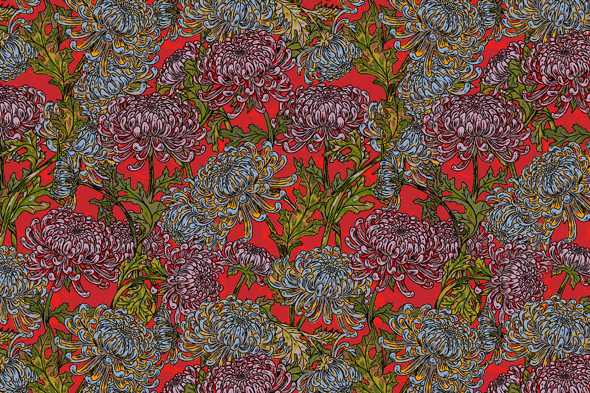 maximalist chrysanthemum botanical, a Pattern Graphic by NayaChu (Photo 2 of 9)