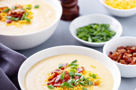 Potato soup with bacon and cheese featuring potato, soup, and bacon, a Food & Drink Photo by farwasser