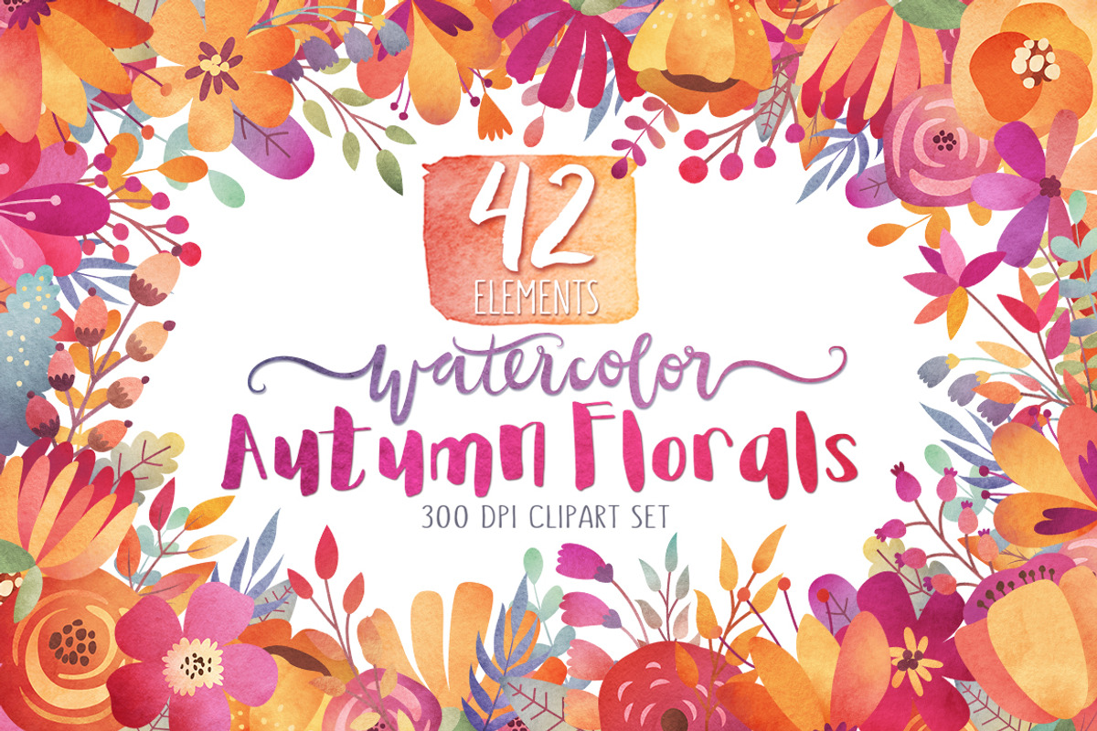 Watercolor Autumn Florals Clipart, a Decorative Illustration by Kenna Sato Designs (Photo 1 of 3)