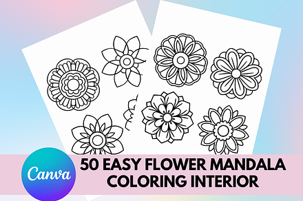 50 EASY FLOWER MANDALA COLORING, an Object Illustration by KDPBookLovers