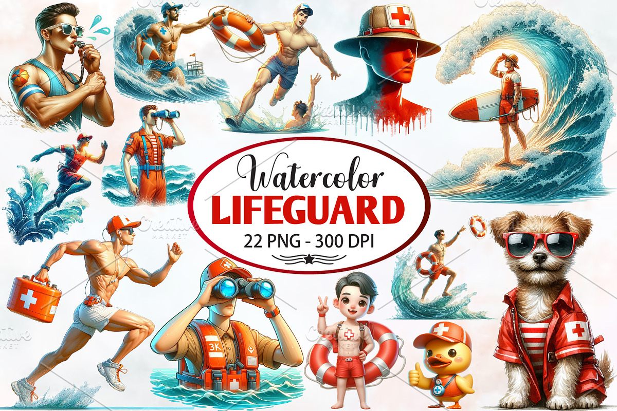 Lifeguard Watercolor Cliparts, an Illustration by RobertsArt (Photo 1 of 4)