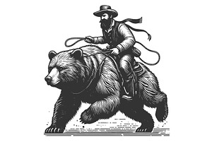 Wild West Cowboy Riding Bear Vector