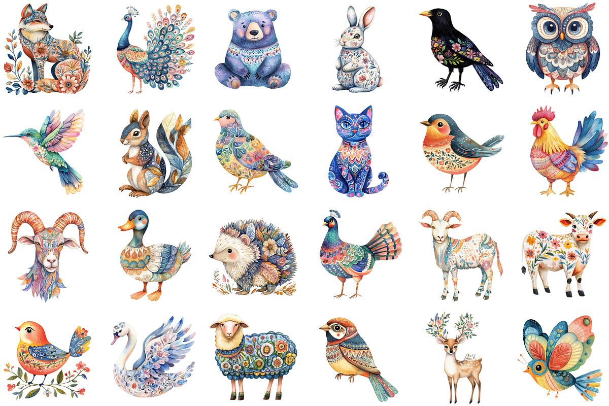 Pastel Folk Animals Birds Clip Art P, an Illustration by Sublimation Artist (Photo 2 of 6)