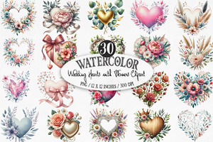 Wedding Hearts with Flowers Clipart, an Illustration by Designking